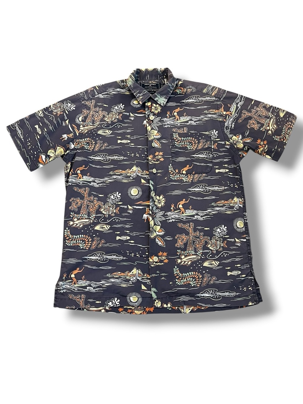 Vintage Polo Sport Ralph Lauren Hawaiian Shirt Small Tropical Print Beach 90s